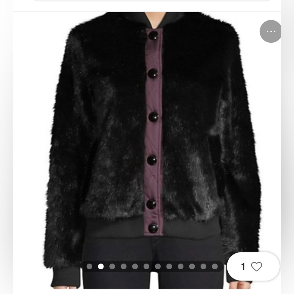 Hunter faux fur bomber jacket -like new. Black w/wine color trim. Size XS